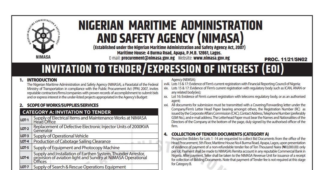 INVITATION TO TENDER/EXPRESSION OF INTEREST