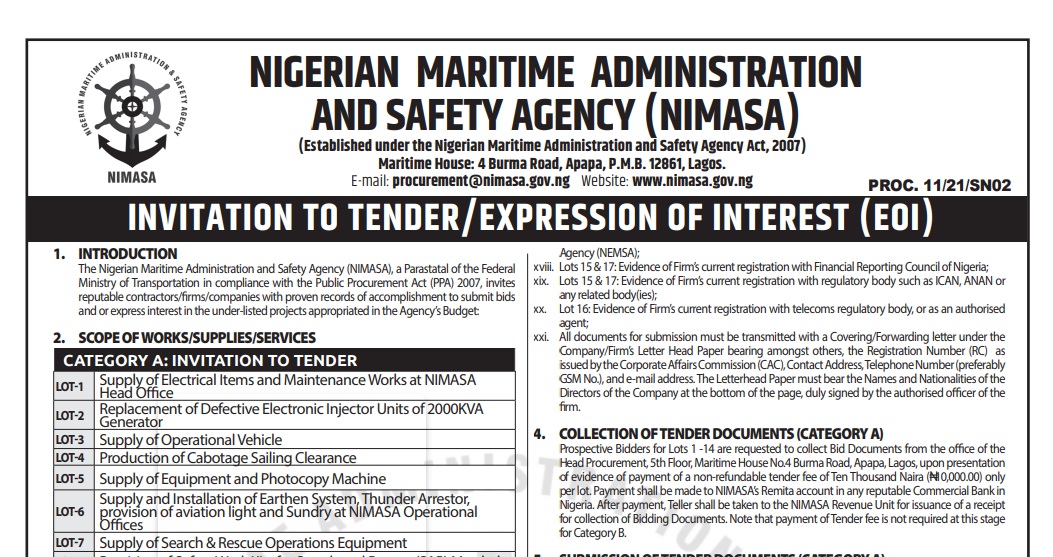 INVITATION TO TENDER/EXPRESSION OF INTEREST (EOI)
