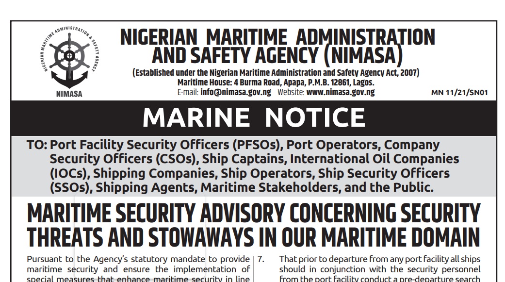 MARITIME SECURITY ADVISORY CONCERNING SECURITY  THREATS AND STOWAWAYS IN OUR MARITIME DOMAIN