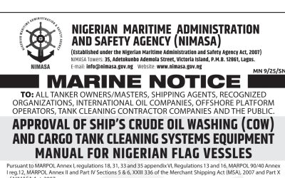 Approval of Ship’s Crude Oil Washing (COW) and Cargo Tank Cleaning Systems Equipment Manual for Nigerian Flag Vessels