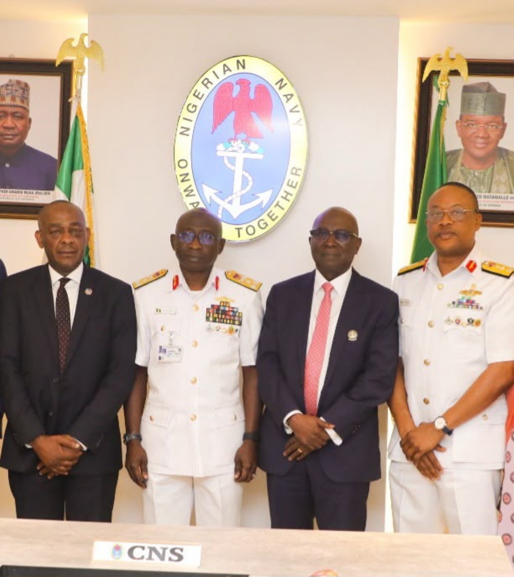 L-R: Director, Legal Services NIMASA, Heaky Dimowo; Chief of the Naval Staff, Vice Admiral Idi Abbas; Director General, Nigerian Maritime Administration and Safety Agency (NIMASA), Dr. Dayo Mobereola; Commander, Maritime Guard Command (MGC), Commodore Reginald Adoki, during the NIMASA/NAVY MOU signing ceremonies at the Naval headquarters in Abuja.
