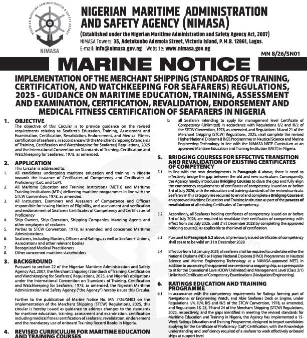 Marine Notice on Implementation of the Merchant Shipping Regulations