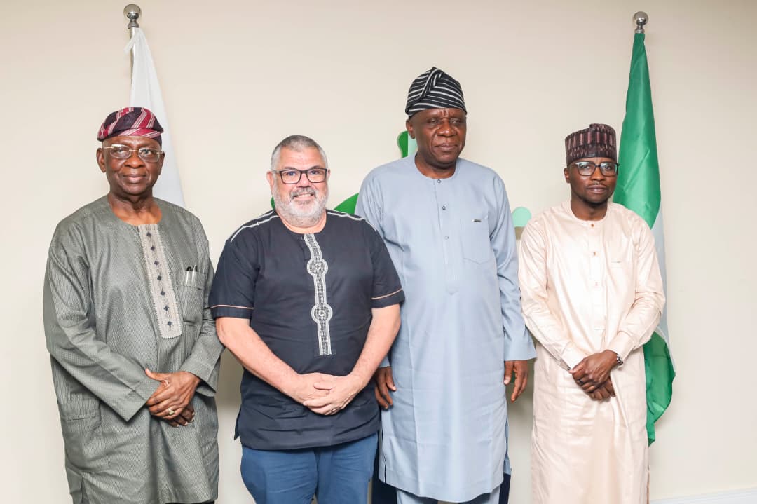 L-R: Chairman, Management Committee of Mission to Seafarers (MtS) Lagos, Chief Adebayo Sarumi, OON; Regional Director, Mission to Seafarers Africa, Reverend Cedric Rautenbach; Executive Director Operation, Nigerian Maritime Administration and Safety Agency, NIMASA, Engr. Fatai Adeyemi; and Executive Director, Maritime Labour & Cabotage Services, NIMASA Mr. Jibril Abba. During a courtesy visit by the Chairman, Management Committee, Mission to Seafarers, Lagos to the headquarters of NIMASA in Lagos.