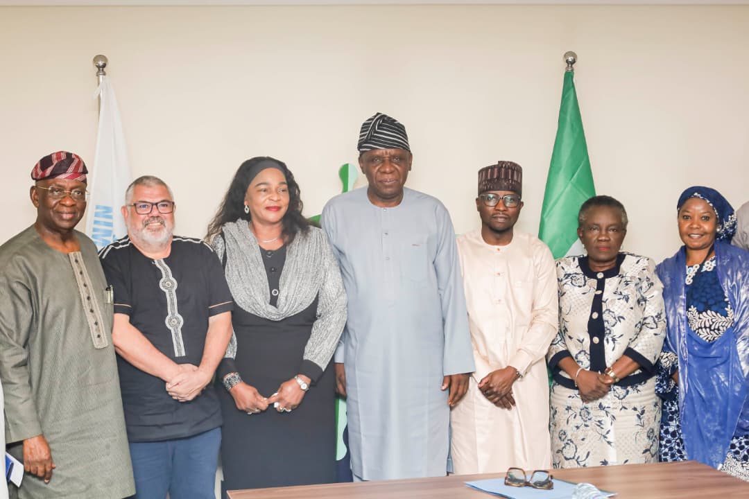 L-R: Chairman, Management Committee of Mission to Seafarers (MtS) Lagos, Chief Adebayo Sarumi, OON; Regional Director, Mission to Seafarers Africa, Reverend Cedric Rautenbach; Dr. Mrs Yetunde Akinluyi; Executive Director Operation, Nigerian Maritime Administration and Safety Agency NIMASA Engr. Fatai Adeyemi; and Executive Director, Maritime Labour & Cabotage Services, NIMASA, Mr. Jibril Abba, Barr. Funmi Folorunsho and Deputy Director Maritime Labour Services, NIMASA, Hajia Hadiza Maina; during a courtesy visit by the Chairman, Management Committee, Mission to Seafarers, Lagos to the headquarters of NIMASA in Lagos.