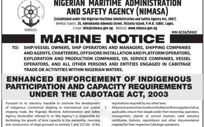 Marine Notice on Enhanced Enforcement of Indigenous Participation and Capacity Requirements under the Cabotage Act 2003